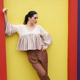 Multi Color Stripe Color Block Crop Top - Western Era Tops for women