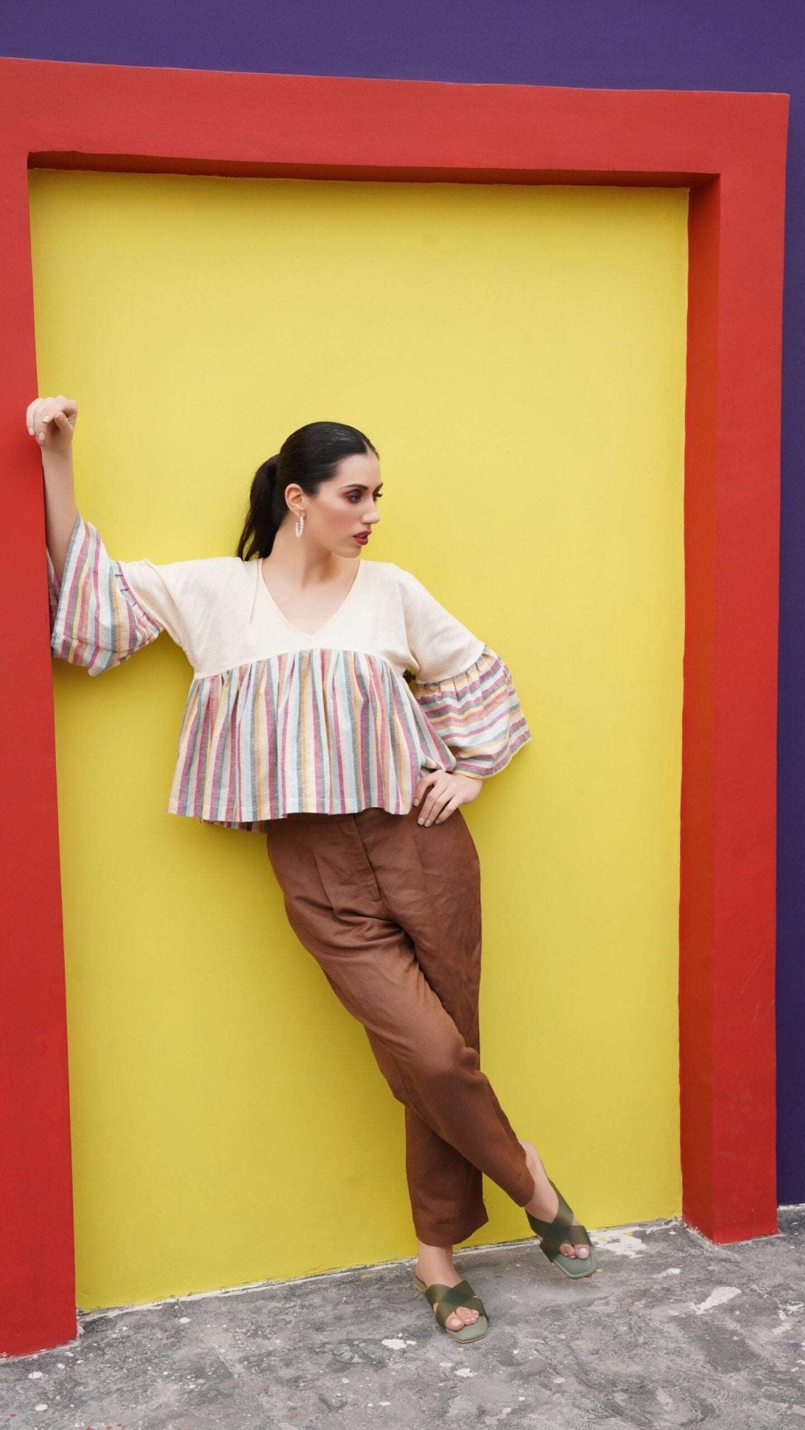 Multi Color Stripe Color Block Crop Top - Western Era Tops for women