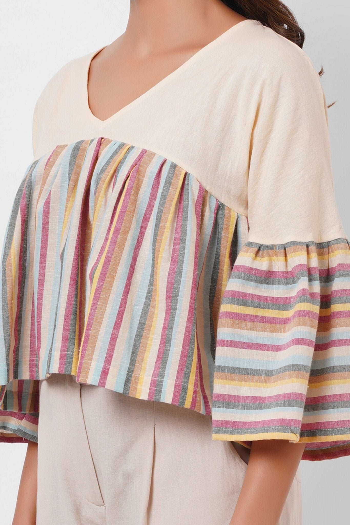Multi Color Stripe Color Block Crop Top - Western Era Tops for women