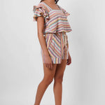 Multi Color Stripe Linen Crop Top - Western Era Tops for women