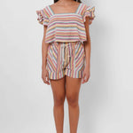 Multi Color Stripe Linen Crop Top - Western Era Tops for women