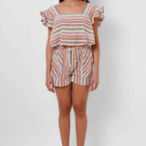 Multi Color Stripe Linen Crop Top - Western Era Tops for women