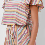 Multi Color Stripe Linen Crop Top - Western Era Tops for women