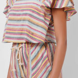 Multi Color Stripe Linen Crop Top - Western Era Tops for women