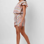 Multi Color Stripe Linen Crop Top - Western Era Tops for women