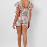 Multi Color Stripe Linen Crop Top - Western Era Tops for women