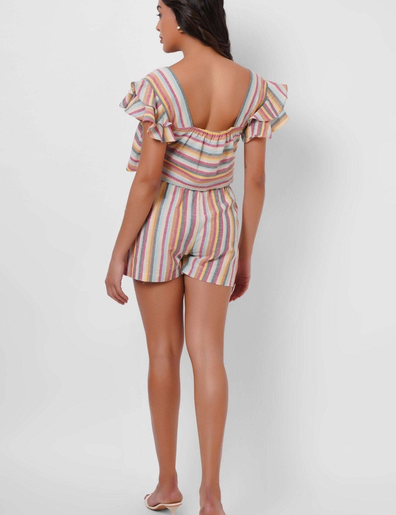 Multi Color Stripe Linen Crop Top - Western Era Tops for women