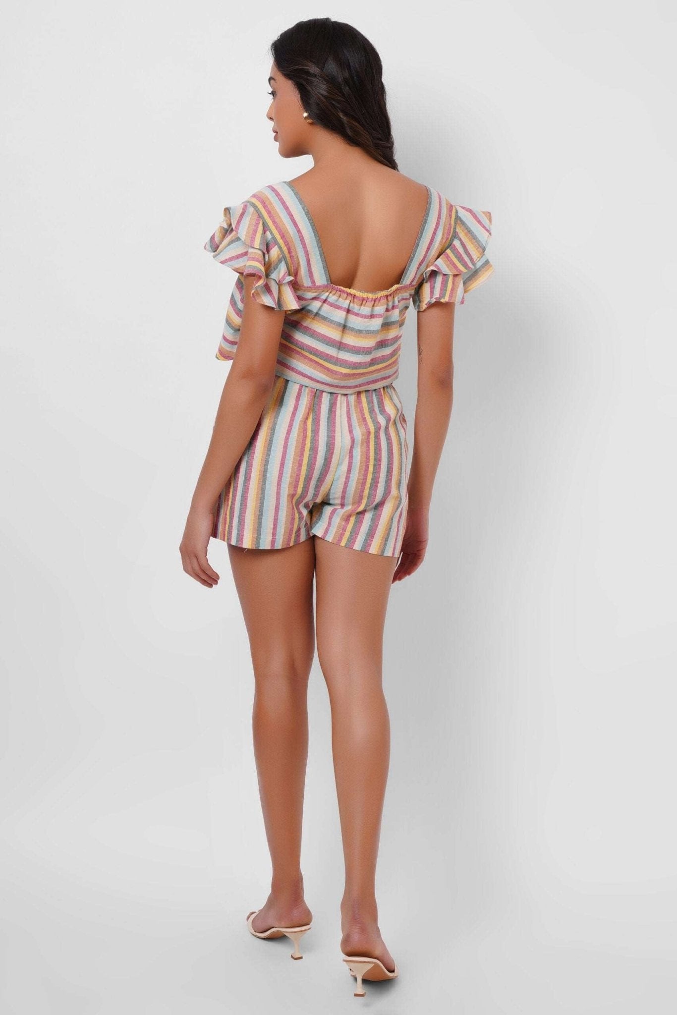 Multi Color Stripe Linen Crop Top - Western Era Tops for women