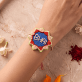 Multicolor Embroidered Details Rakhi with Pink Braided Thread and Tassels - Western Era Rakhi for women