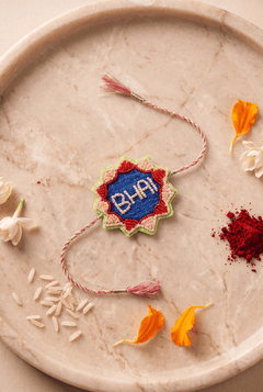 Multicolor Embroidered Details Rakhi with Pink Braided Thread and Tassels - Western Era Rakhi for women