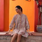 Multicolor Mid Length Dress with Embellished button - Western Era Dresses for women