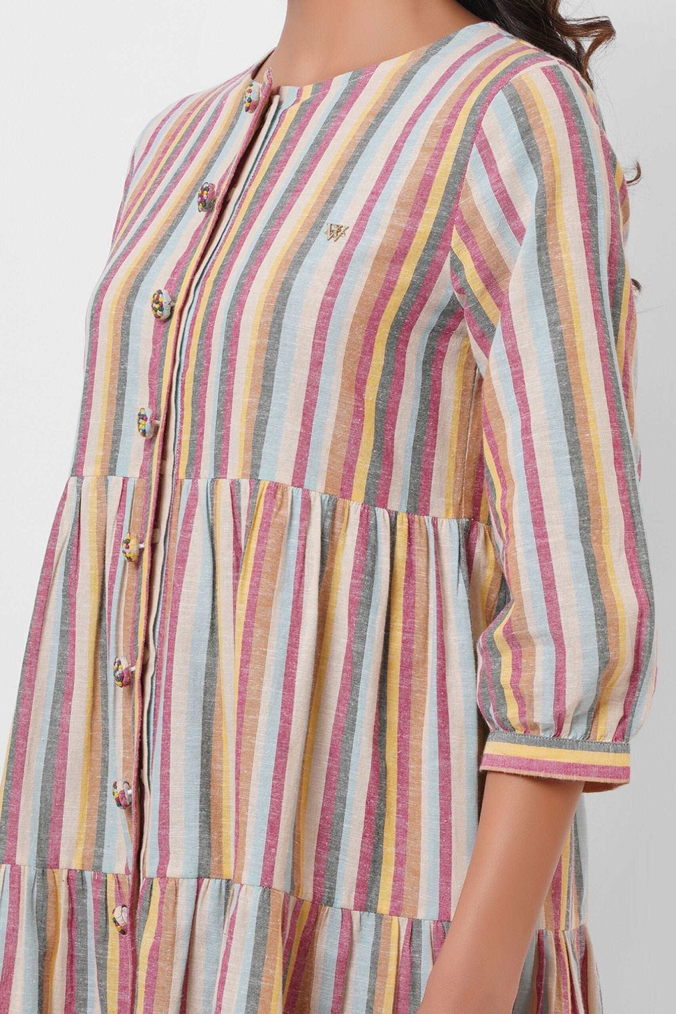Multicolor Mid Length Dress with Embellished button - Western Era Dresses for women