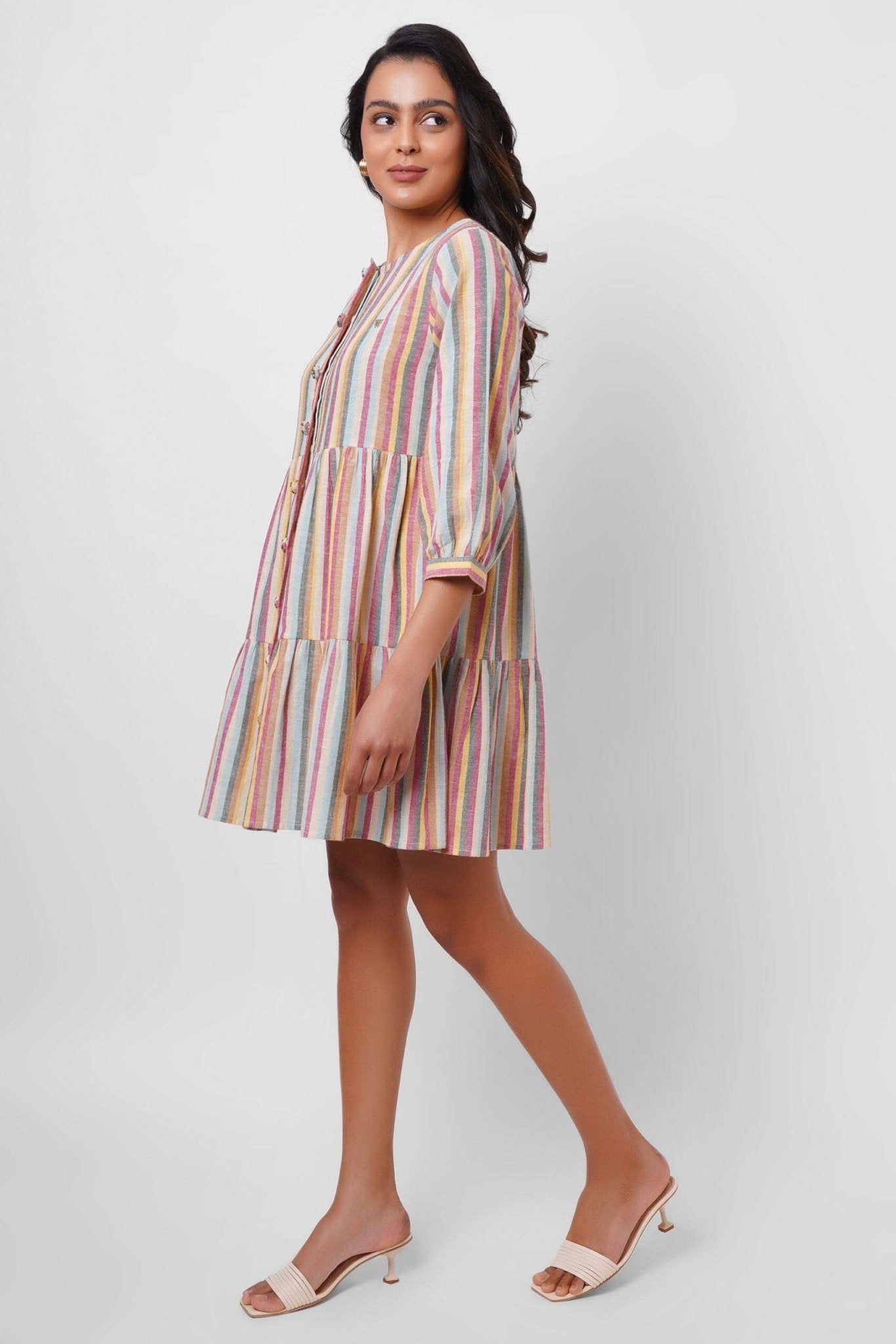 Multicolor Mid Length Dress with Embellished button - Western Era Dresses for women