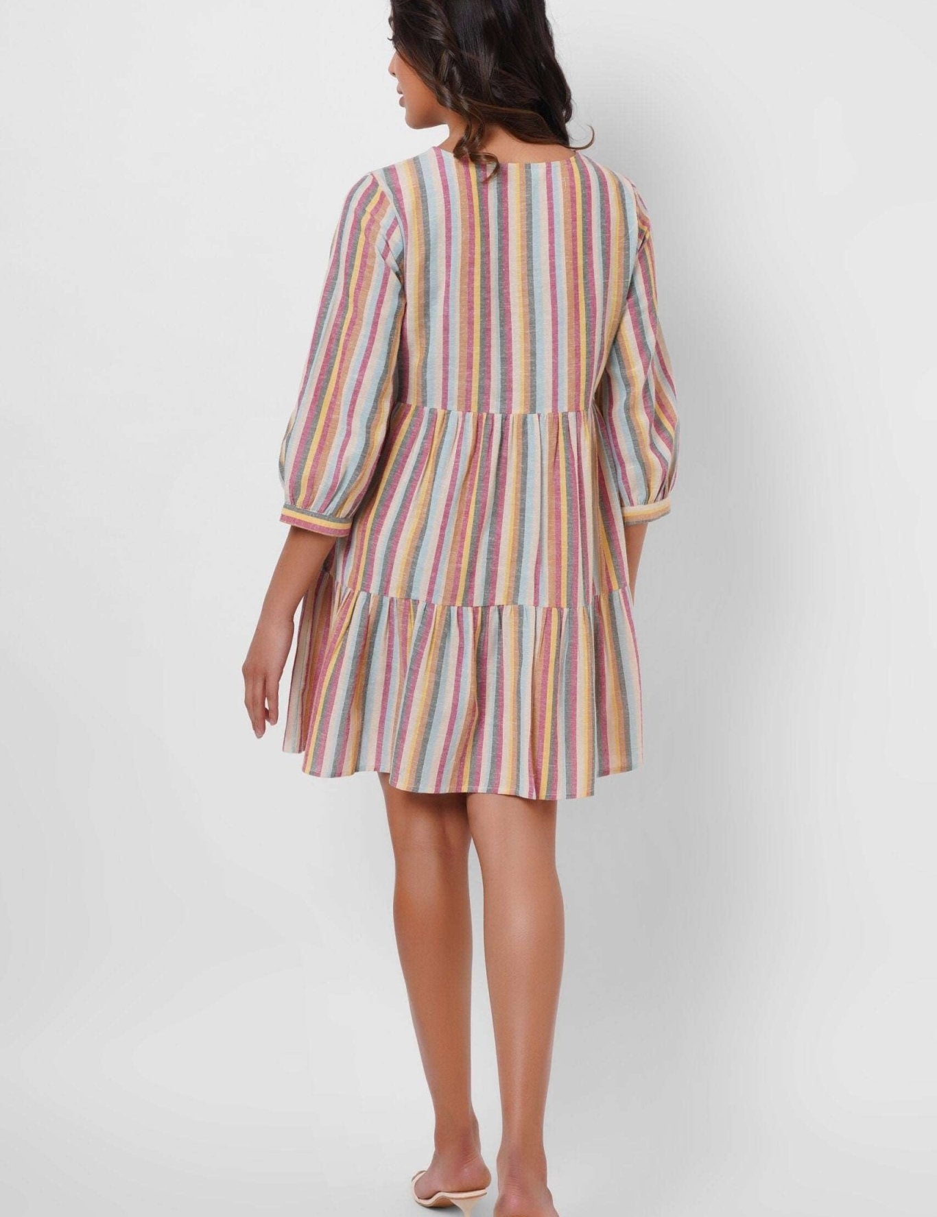 Multicolor Mid Length Dress with Embellished button - Western Era Dresses for women