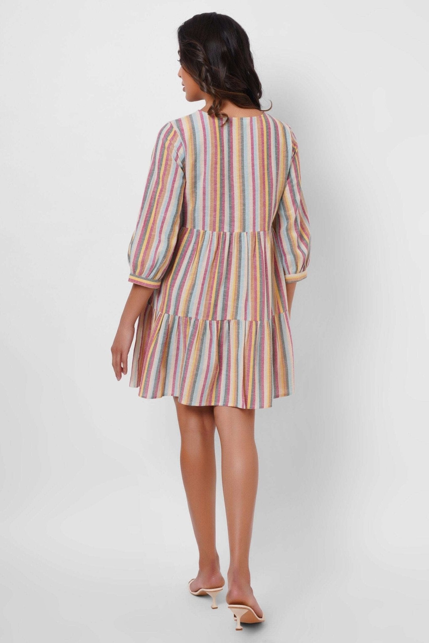 Multicolor Mid Length Dress with Embellished button - Western Era Dresses for women