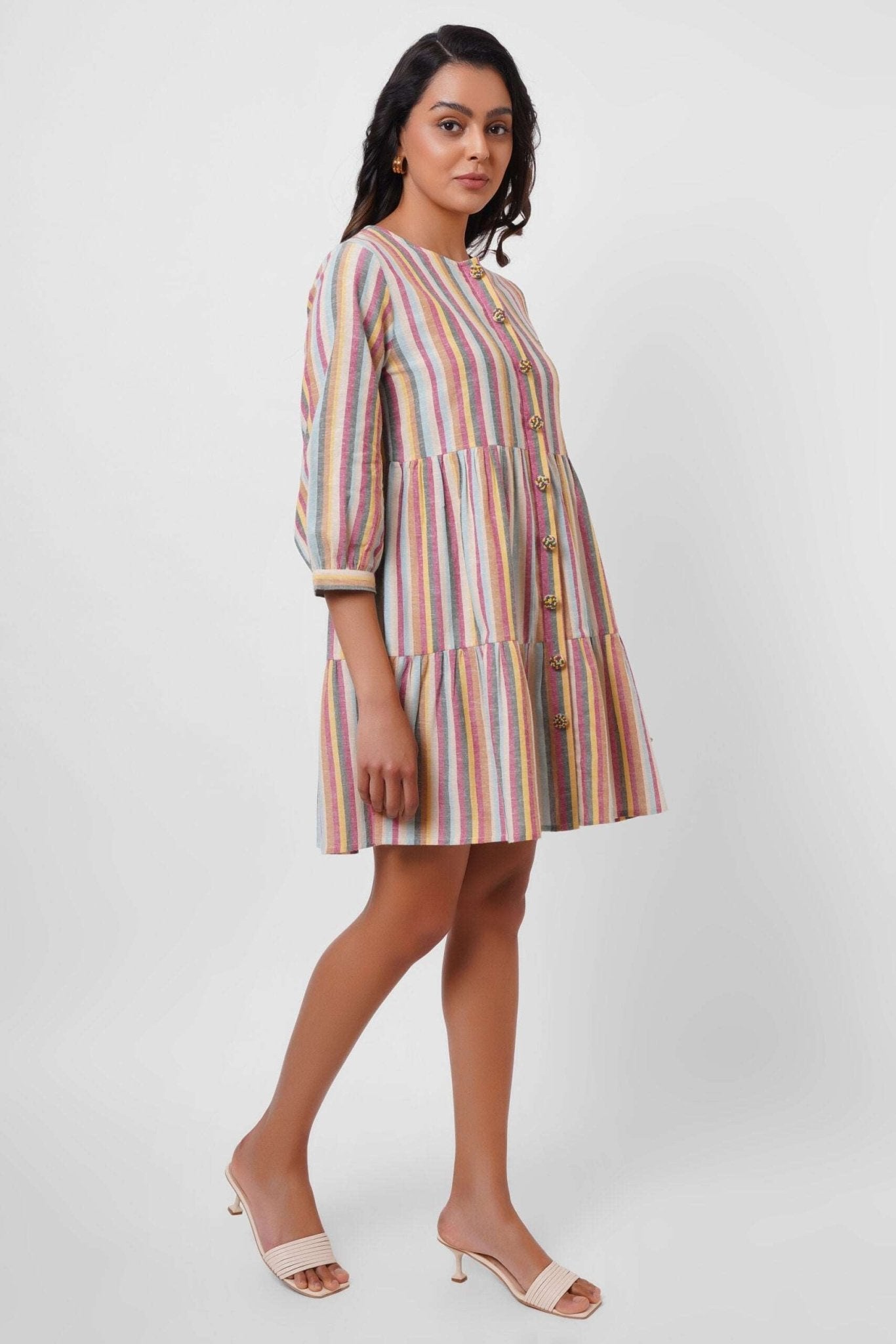 Multicolor Mid Length Dress with Embellished button - Western Era Dresses for women