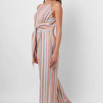 Multicolor Sleeveless Linen Jumpsuit with Front Knot - Western Era Jumpsuits for women