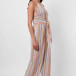 Multicolor Sleeveless Linen Jumpsuit with Front Knot - Western Era Jumpsuits for women