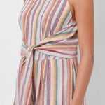 Multicolor Sleeveless Linen Jumpsuit with Front Knot - Western Era Jumpsuits for women