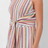 Multicolor Sleeveless Linen Jumpsuit with Front Knot - Western Era Jumpsuits for women