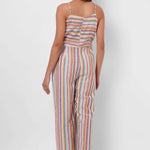 Multicolor Sleeveless Linen Jumpsuit with Front Knot - Western Era Jumpsuits for women