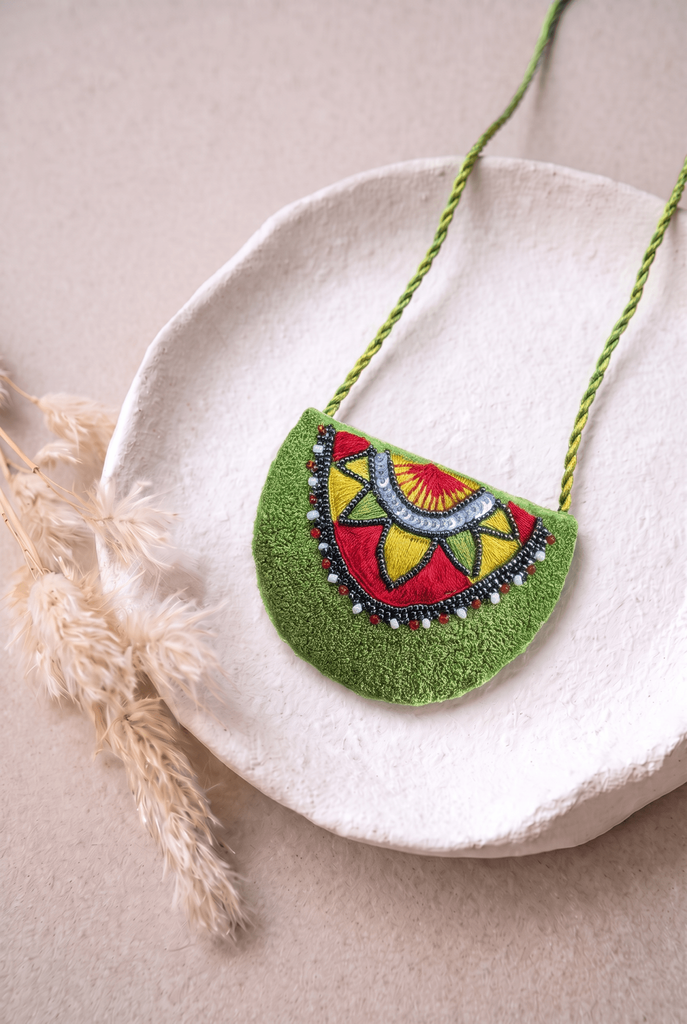 Necklace Featuring Intricate Multicolour Thread Embroidery & Delicate Beadwork. - Western Era Accessories for women