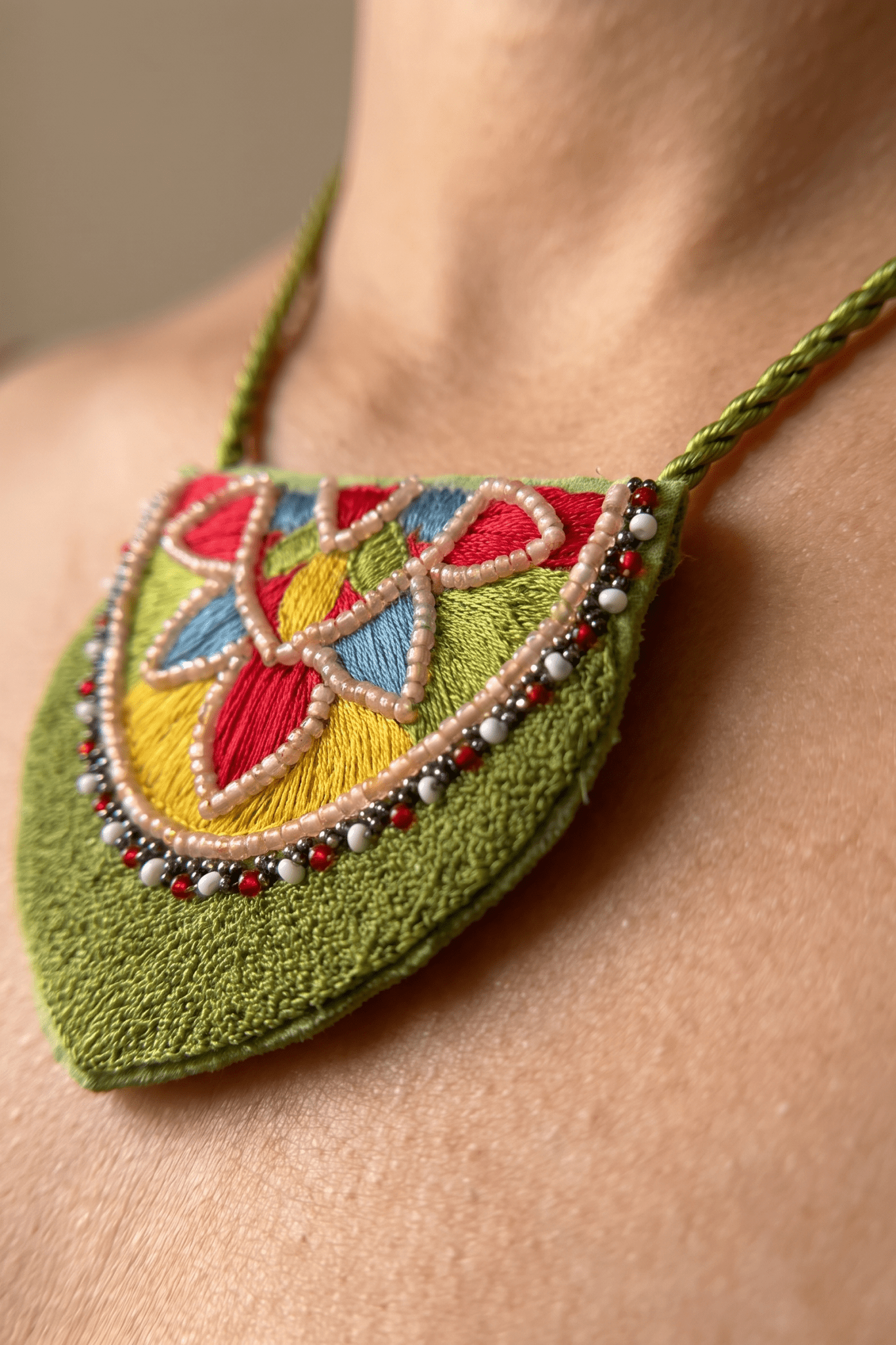 Necklace Featuring Vibrant Thread Embroidery, Delicate Beadwork - Western Era Jewellery for women