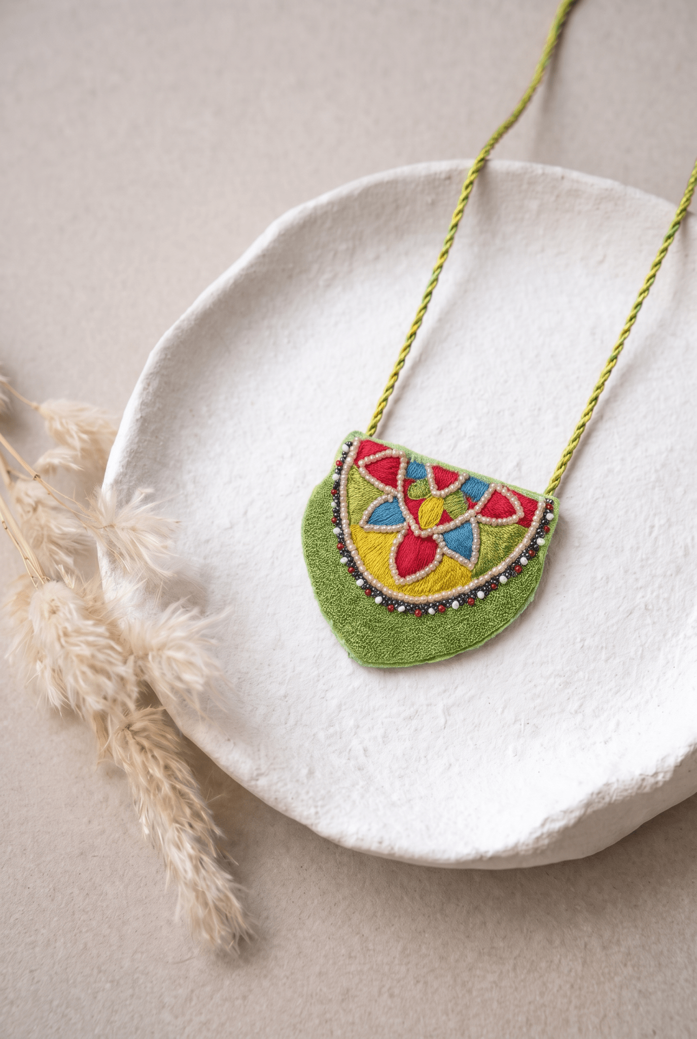 Necklace Featuring Vibrant Thread Embroidery, Delicate Beadwork - Western Era Jewellery for women
