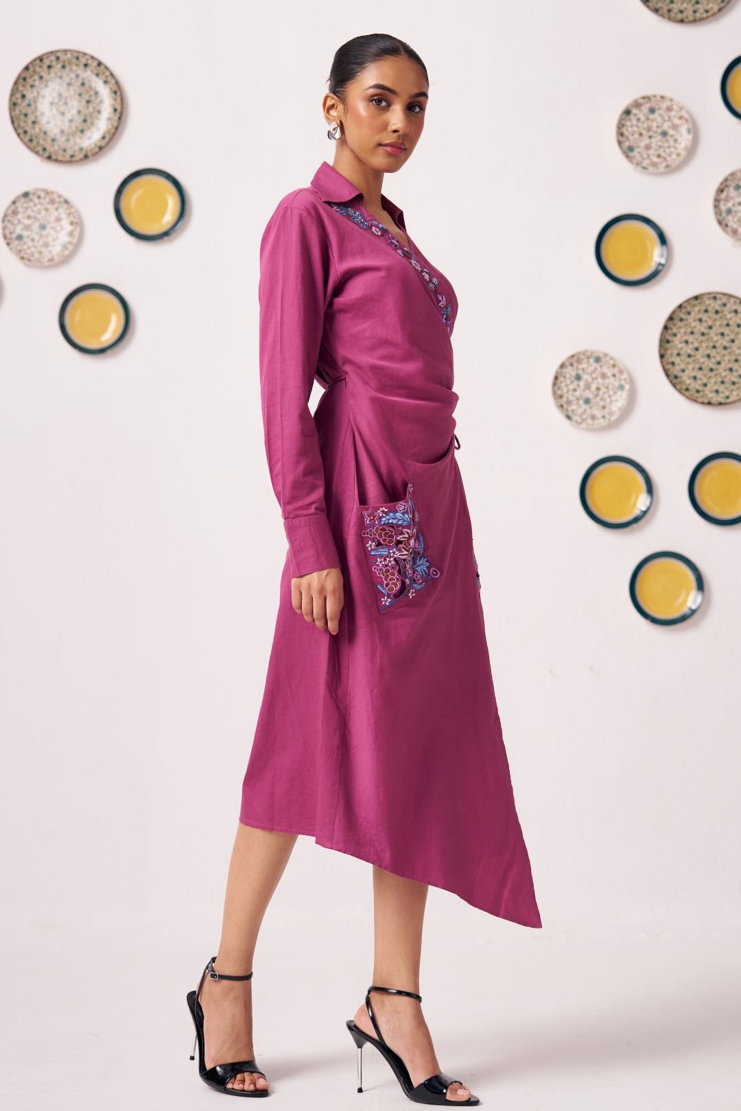 Neyona Embroidered Wrap Dress with Patch Pockets - Western Era Dresses for women