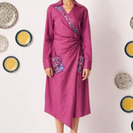 Neyona Embroidered Wrap Dress with Patch Pockets - Western Era Dresses for women