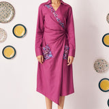 Neyona Embroidered Wrap Dress with Patch Pockets - Western Era Dresses for women