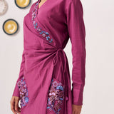 Neyona Embroidered Wrap Dress with Patch Pockets - Western Era Dresses for women