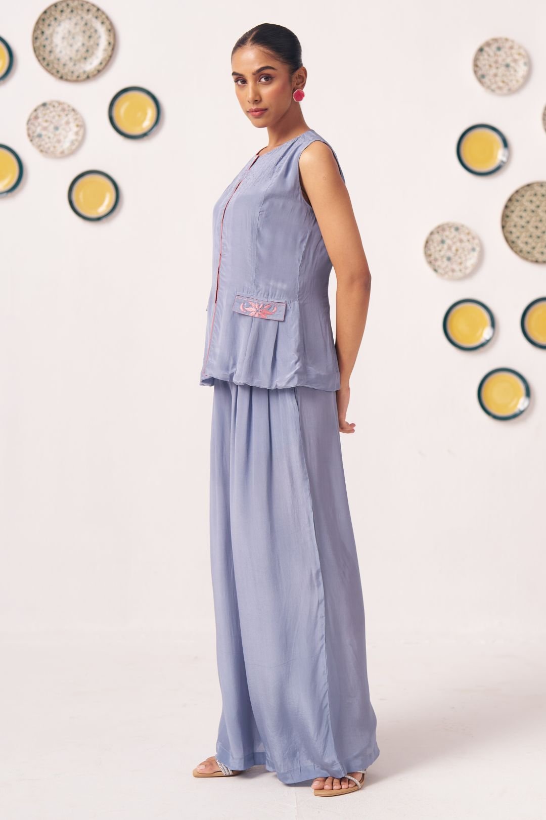 Nira Slate Blue Sleeveless Top - Western Era Tops for women