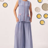 Nira Slate Blue Sleeveless Top - Western Era Tops for women