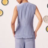 Nira Slate Blue Sleeveless Top - Western Era Tops for women