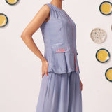 Nira Slate Blue Sleeveless Top - Western Era Tops for women