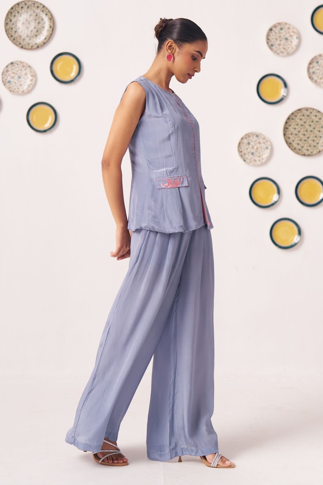 Nira Slate Blue Sleeveless Top - Western Era Tops for women