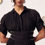 Noctis Black Pleated Maxi Dress with Waist Detail - Western Era Dresses for women