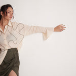 Off - White Oversized Cotton Shirt With Front Dori Embroidery - Western Era Tops for women