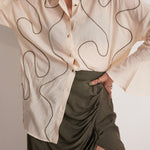 Off - White Oversized Cotton Shirt With Front Dori Embroidery - Western Era Tops for women