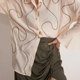 Off - White Oversized Cotton Shirt With Front Dori Embroidery - Western Era Tops for women