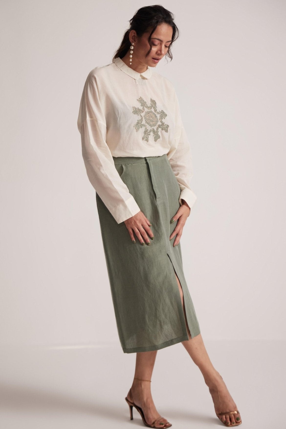 Off - White Top With Front Patch Zari Work Mandala Embroidery - Western Era Embroidery for women