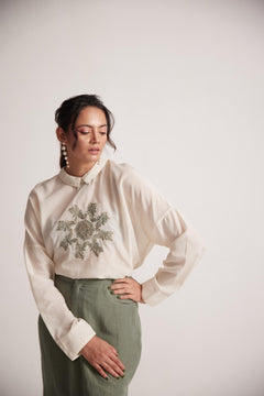 Off-White Top With Front Patch Zari Work Mandala Embroidery