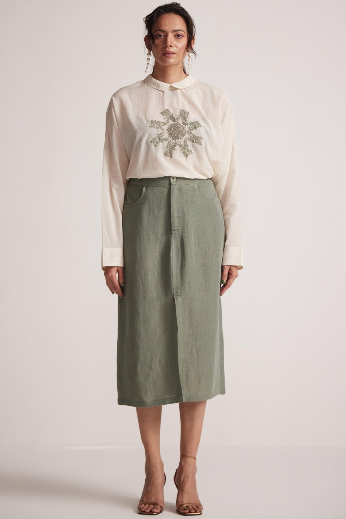 Off - White Top With Front Patch Zari Work Mandala Embroidery - Western Era Embroidery for women