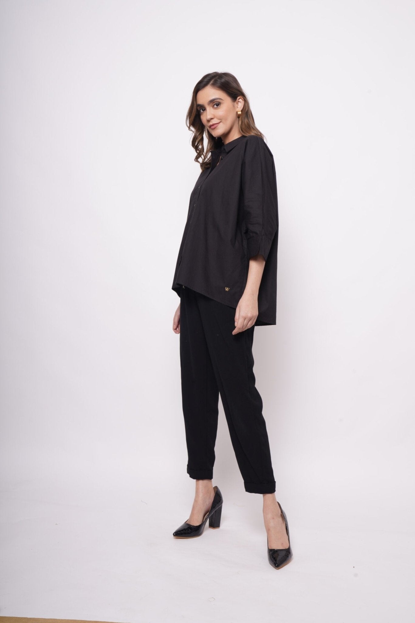 Office Wear Oversized High Low Black Shirt - Western Era Tops for women