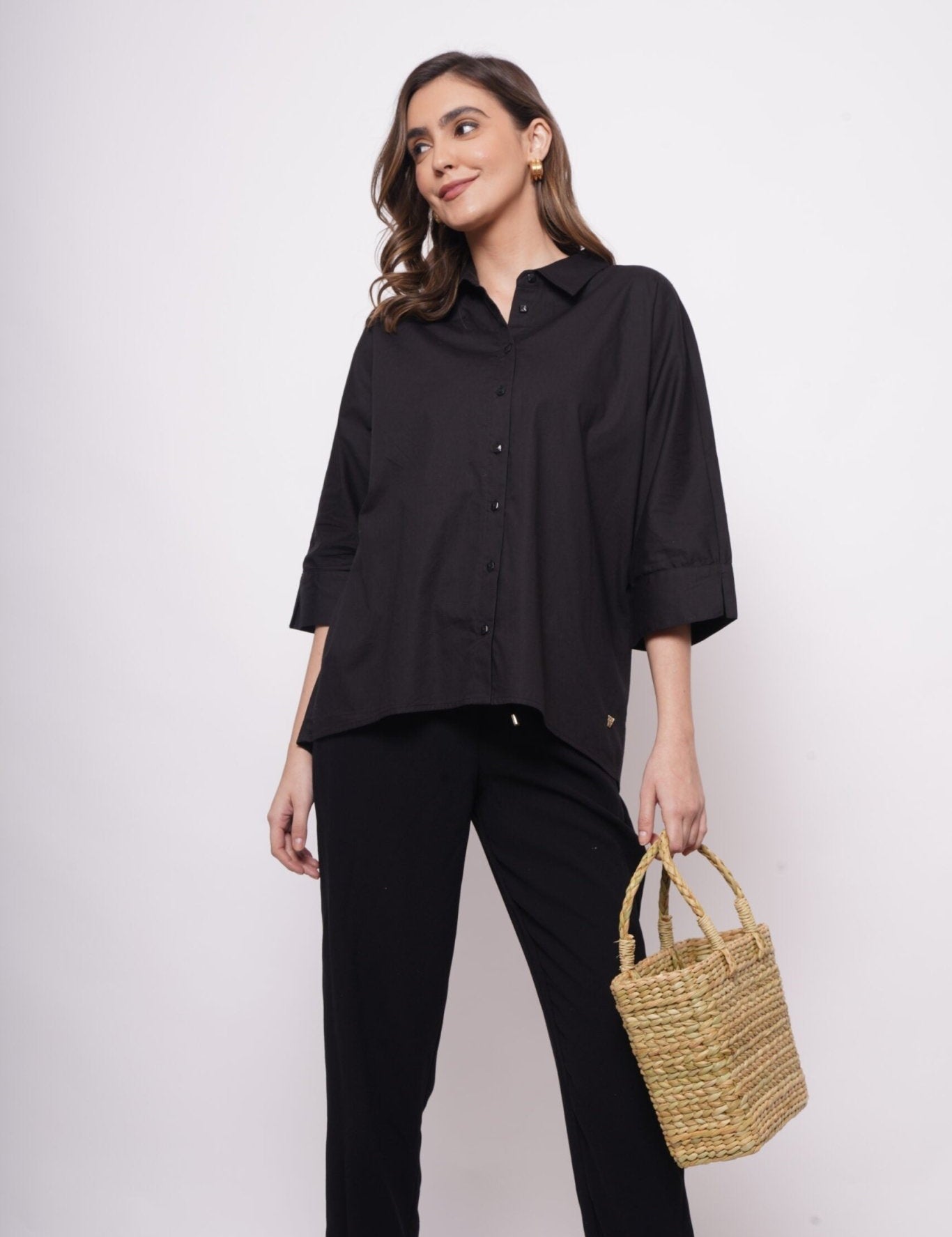 Office Wear Oversized High Low Black Shirt - Western Era Tops for women