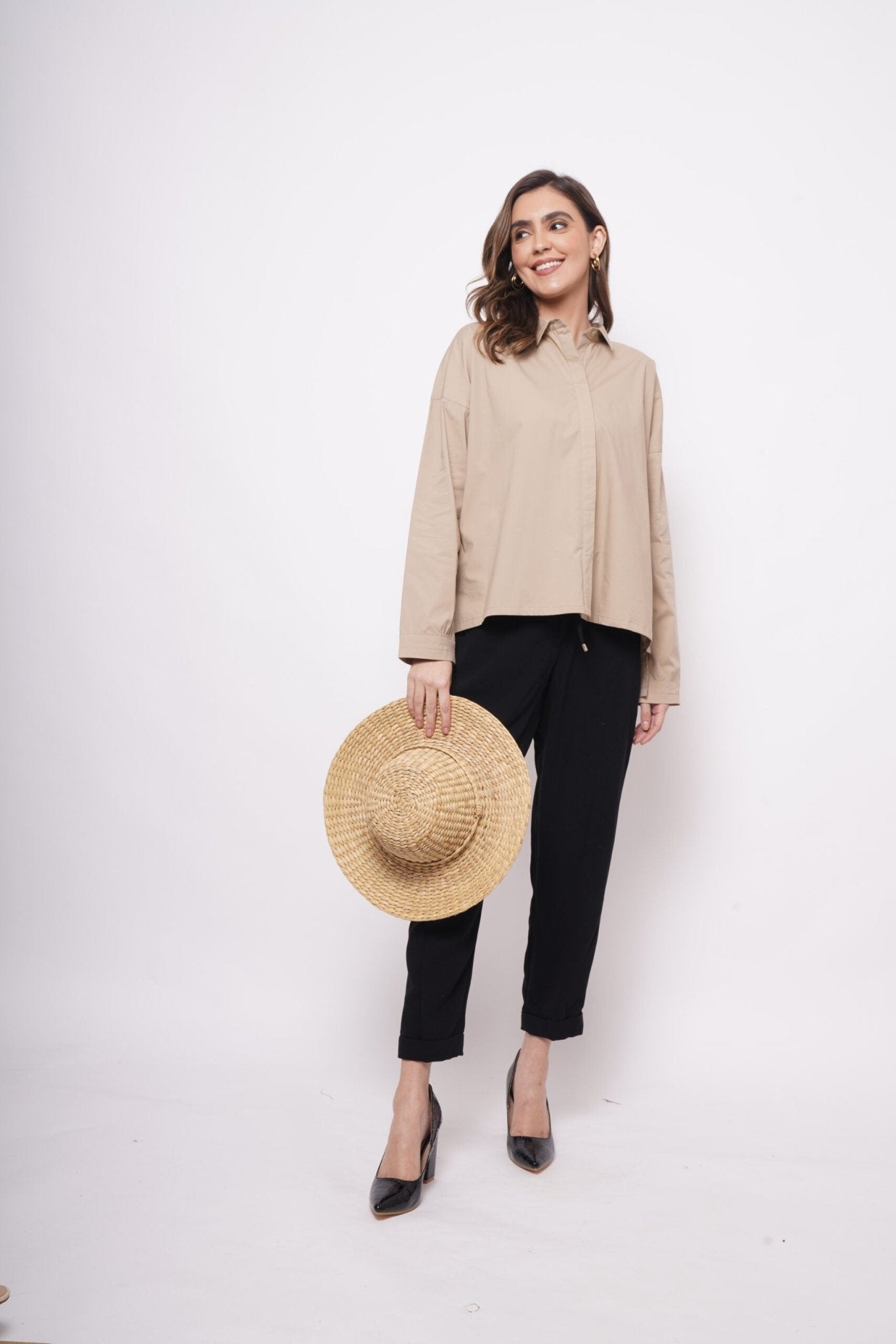 Office Wear Oversized High Low Brown Shirt - Western Era Tops for women