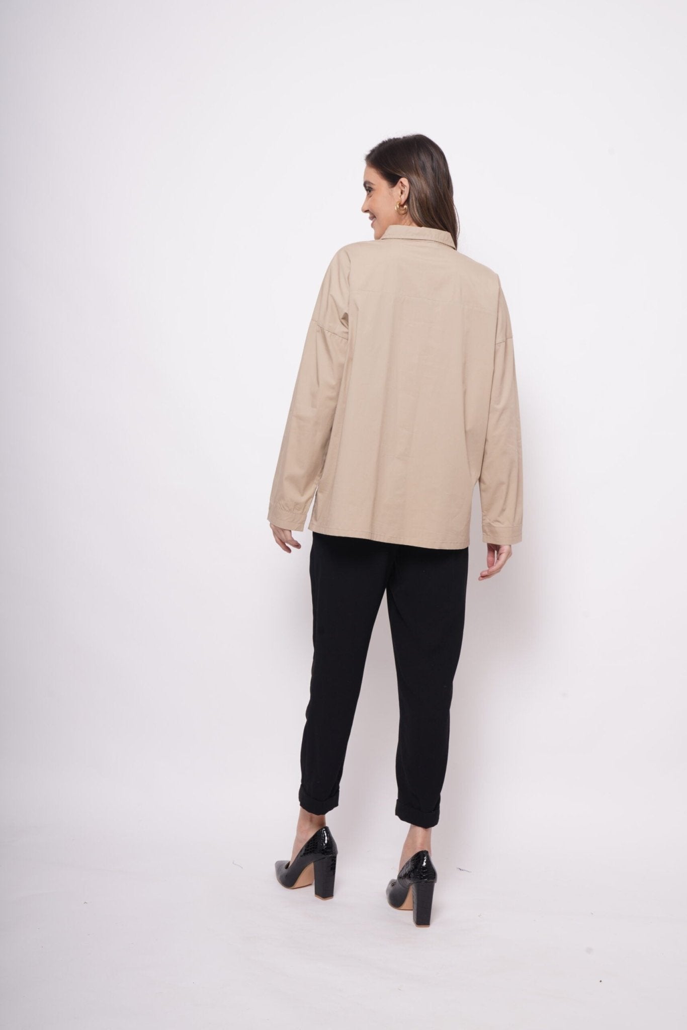 Office Wear Oversized High Low Brown Shirt - Western Era Tops for women