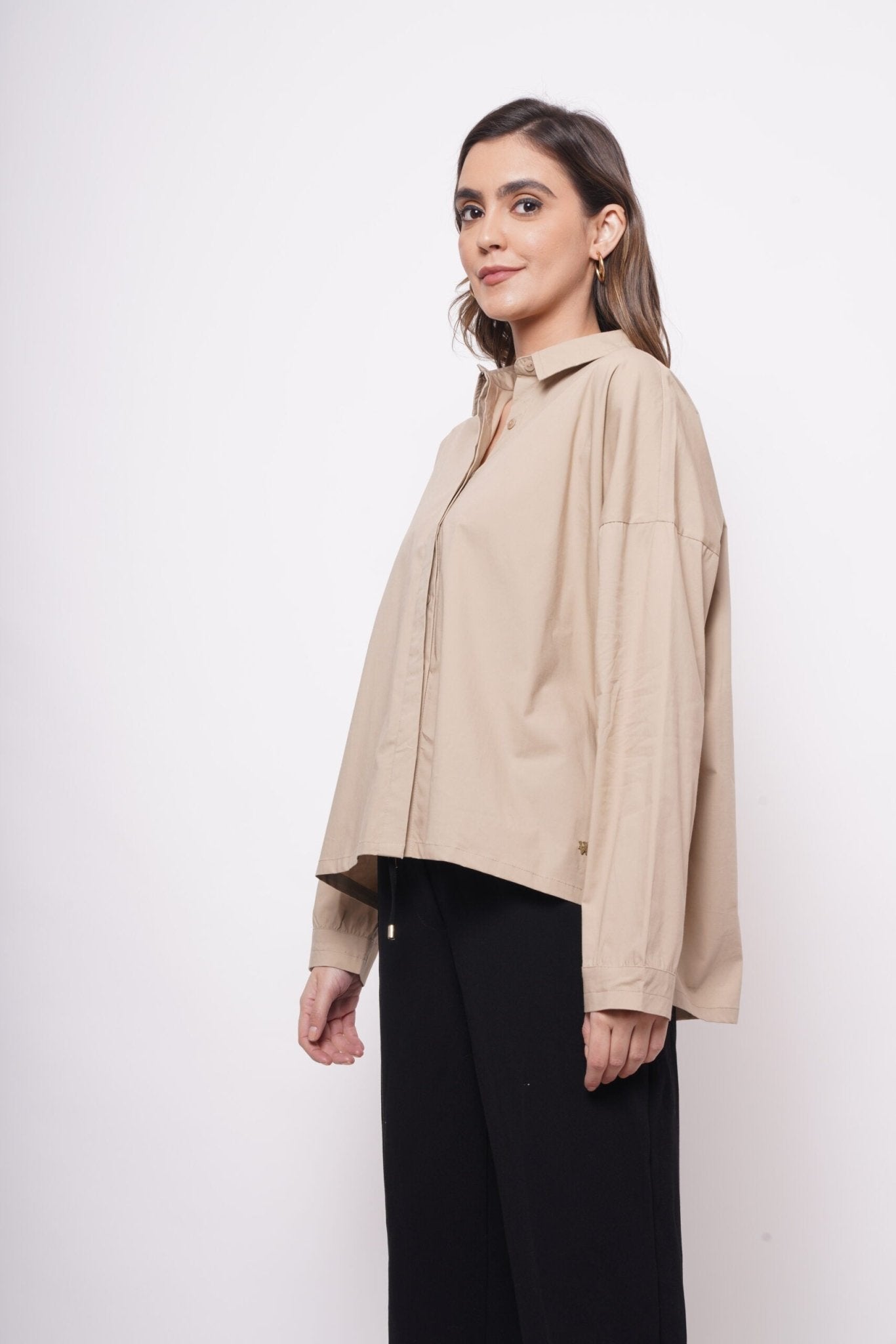 Office Wear Oversized High Low Brown Shirt - Western Era Tops for women