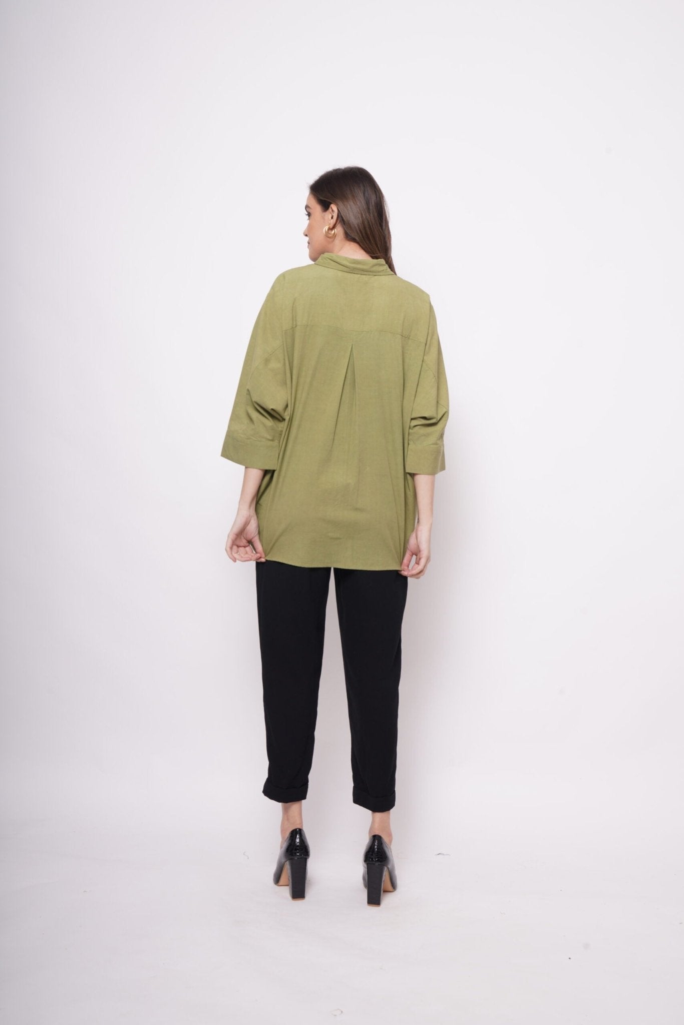 Office Wear Oversized High Low Green Shirt - Western Era Tops for women